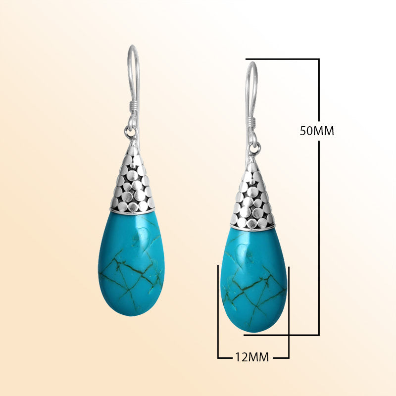Sterling Silver Teardrop Earrings With Turquoise Shell And Cone Cap