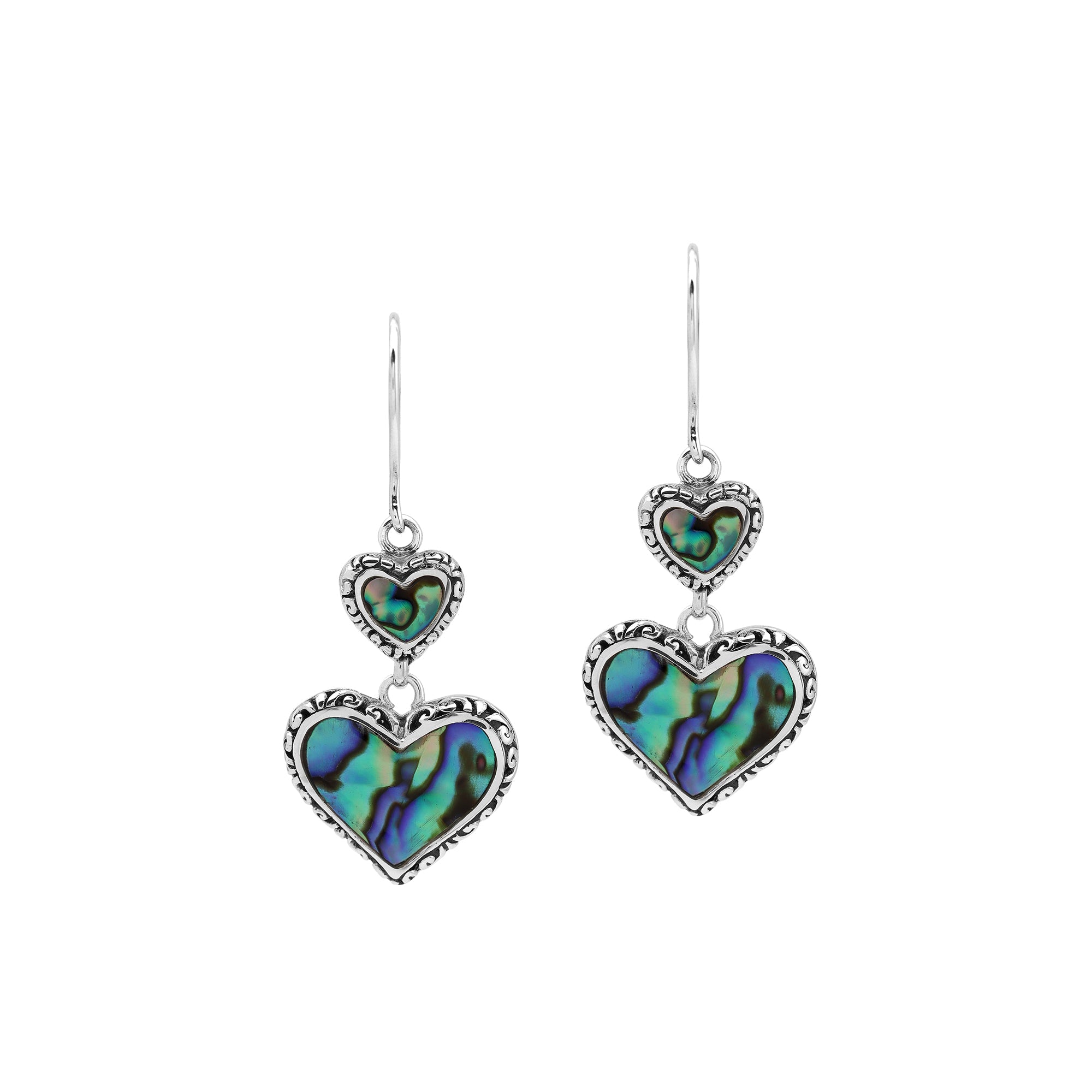 AE-7038-AB Sterling Silver Heart Shape Earring With Abalone Shell