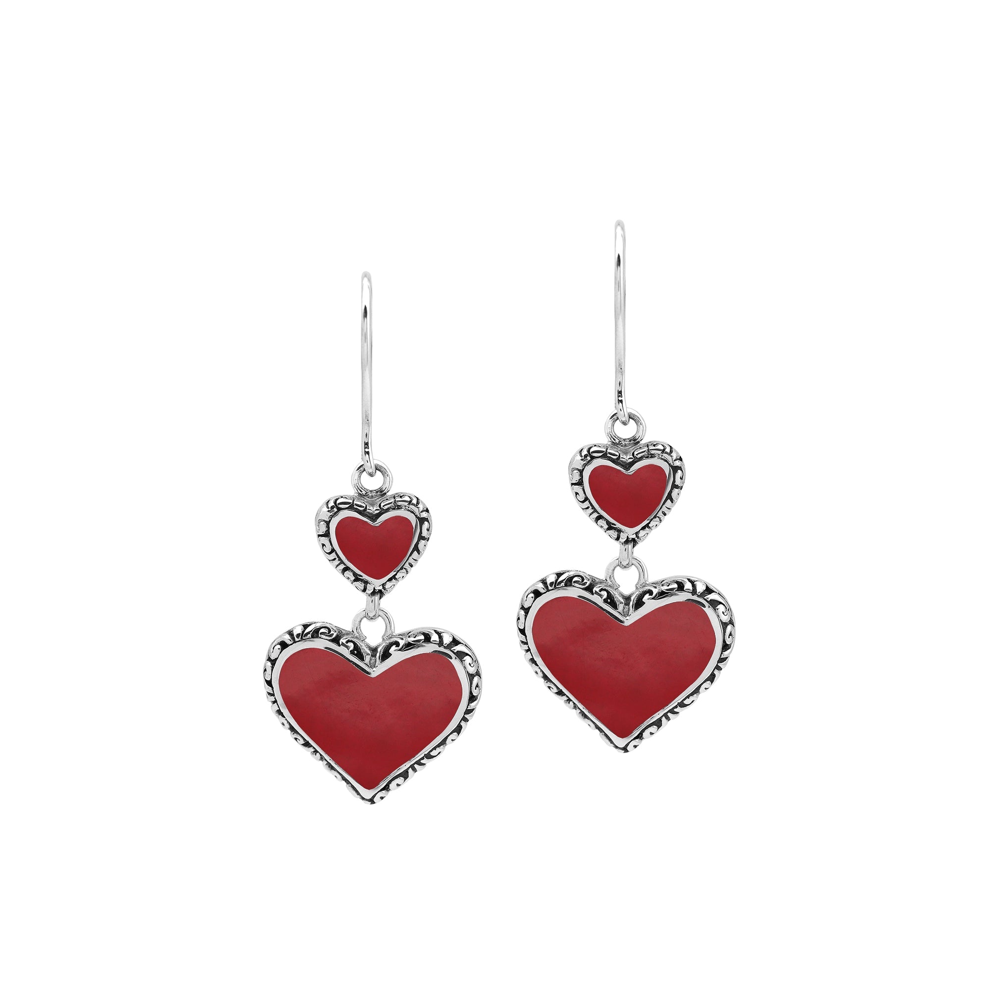 AE-7038-CR Sterling Silver Heart Shape Earring With Coral