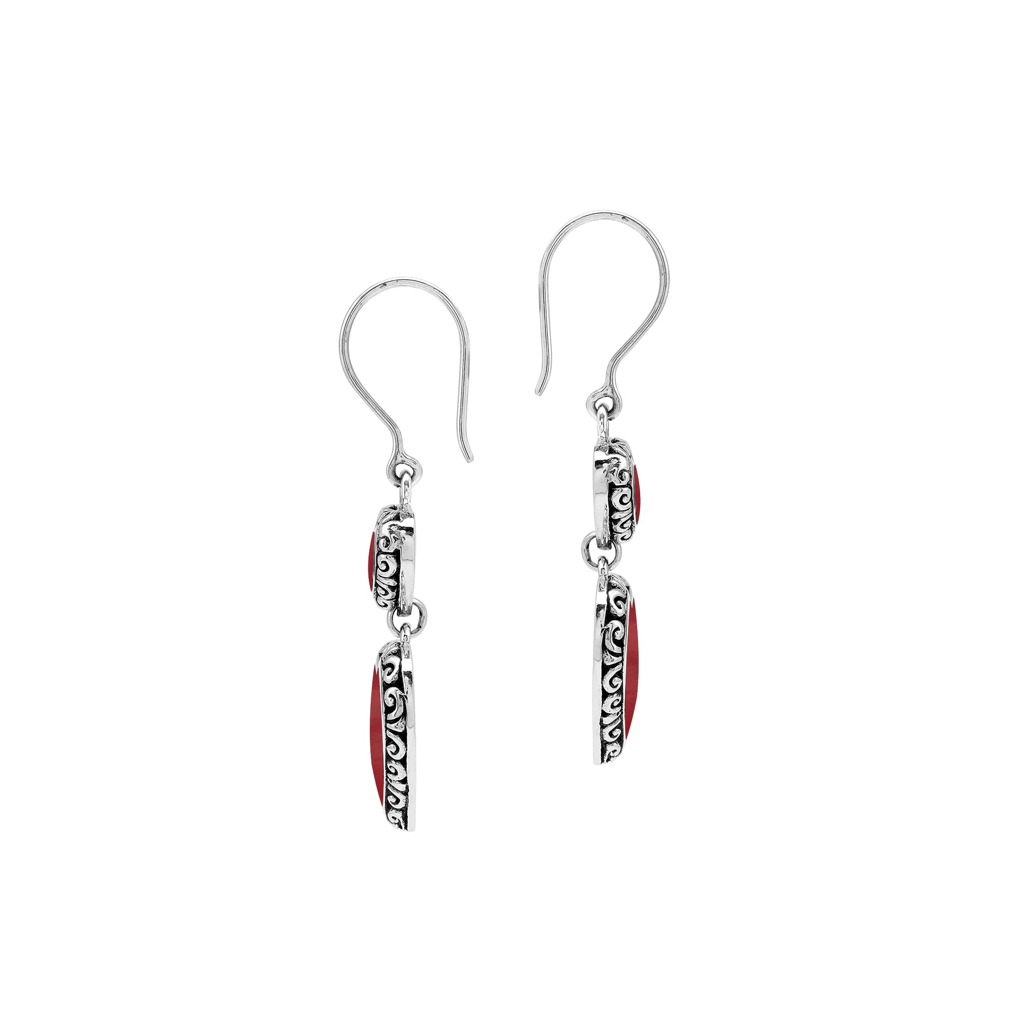 AE-7038-CR Sterling Silver Heart Shape Earring With Coral