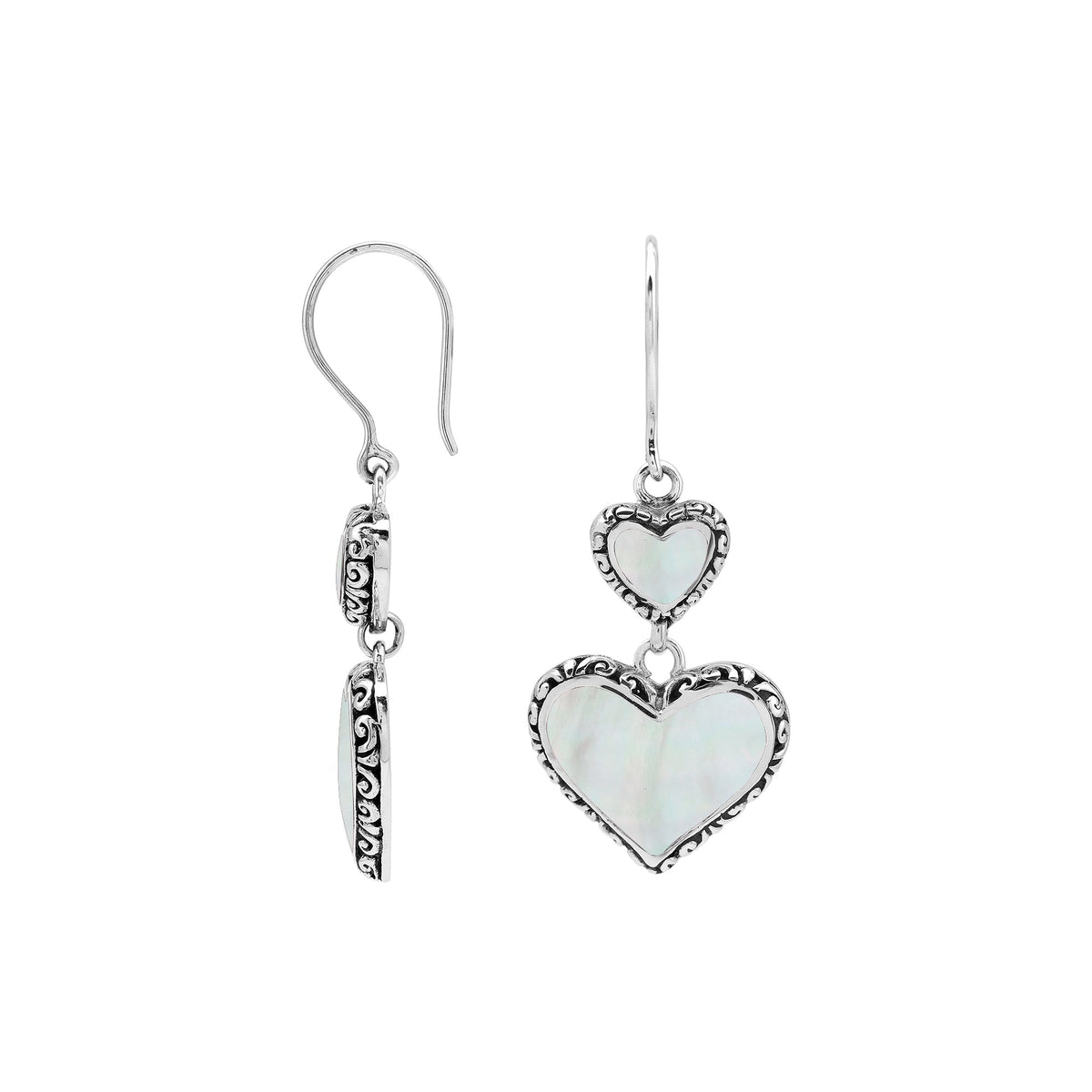 AE-7038-MOP Sterling Silver Heart Shape Earring With Mother Of Pearl