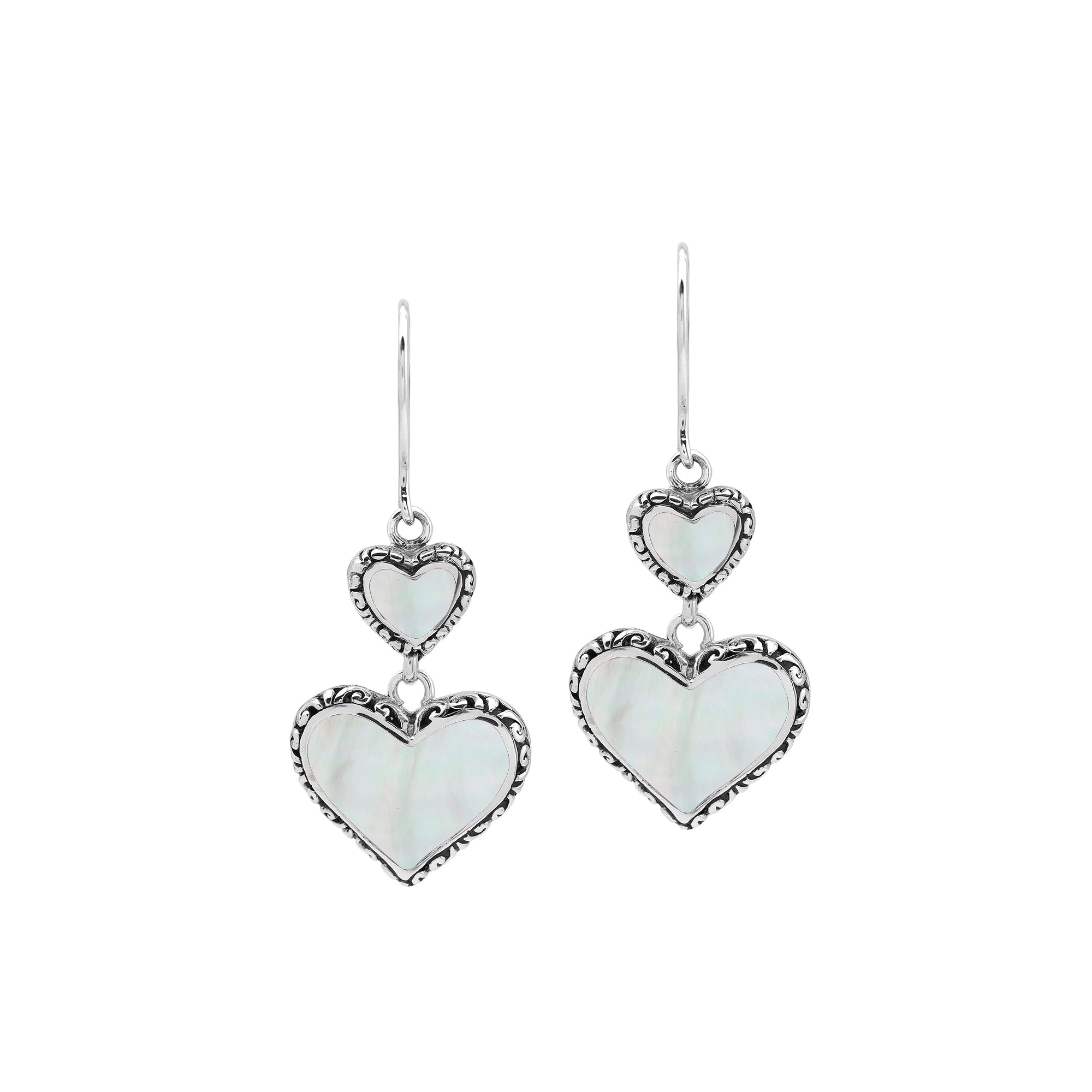 AE-7038-MOP Sterling Silver Heart Shape Earring With Mother Of Pearl