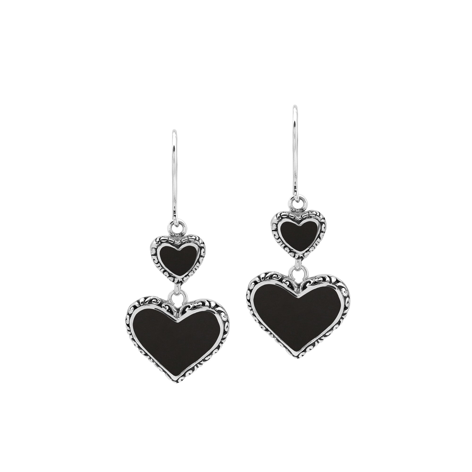 AE-7038-SHB Sterling Silver Heart Shape Earring With Black Shell