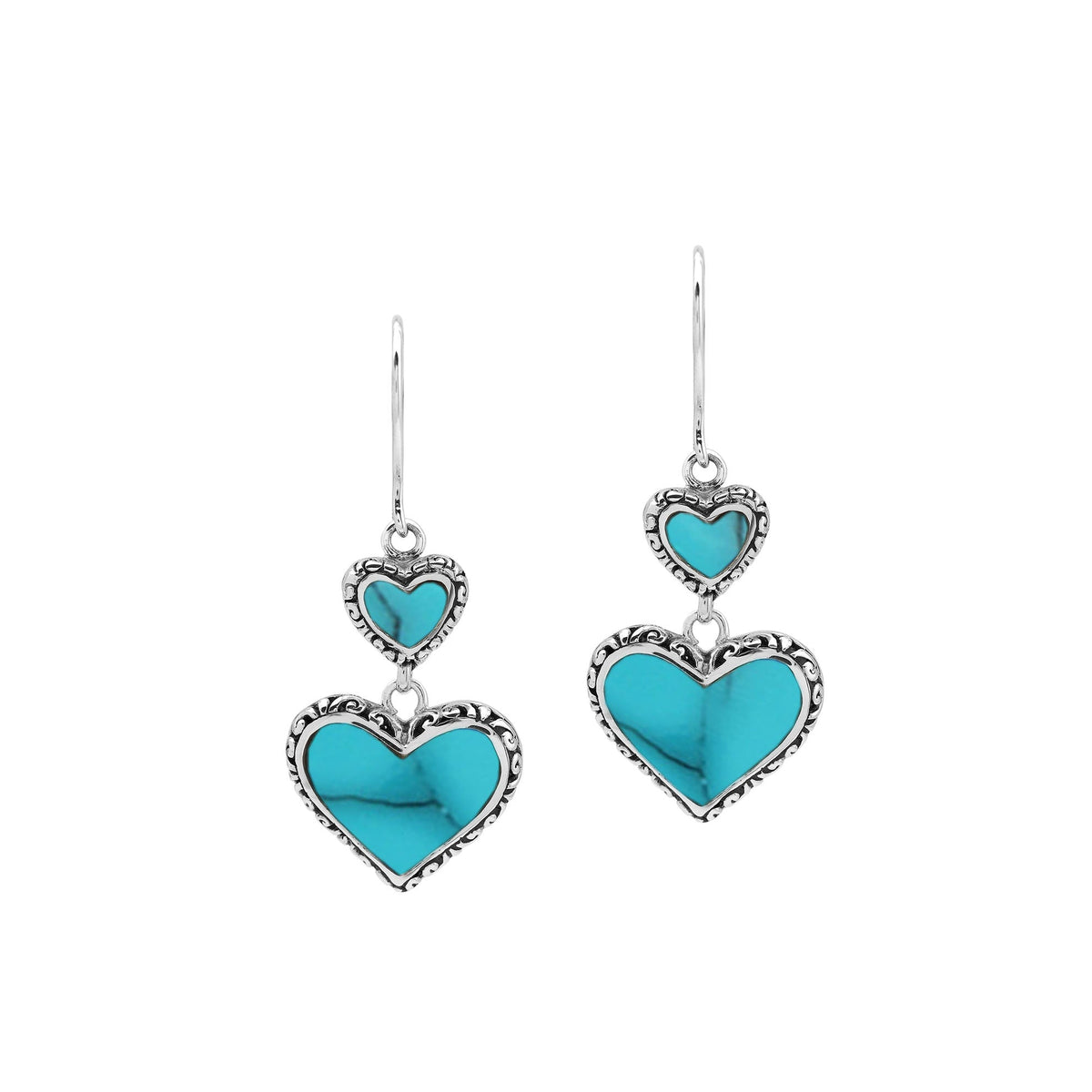 AE-7038-TQ Sterling Silver Heart Shape Earring With Turquoise Shell