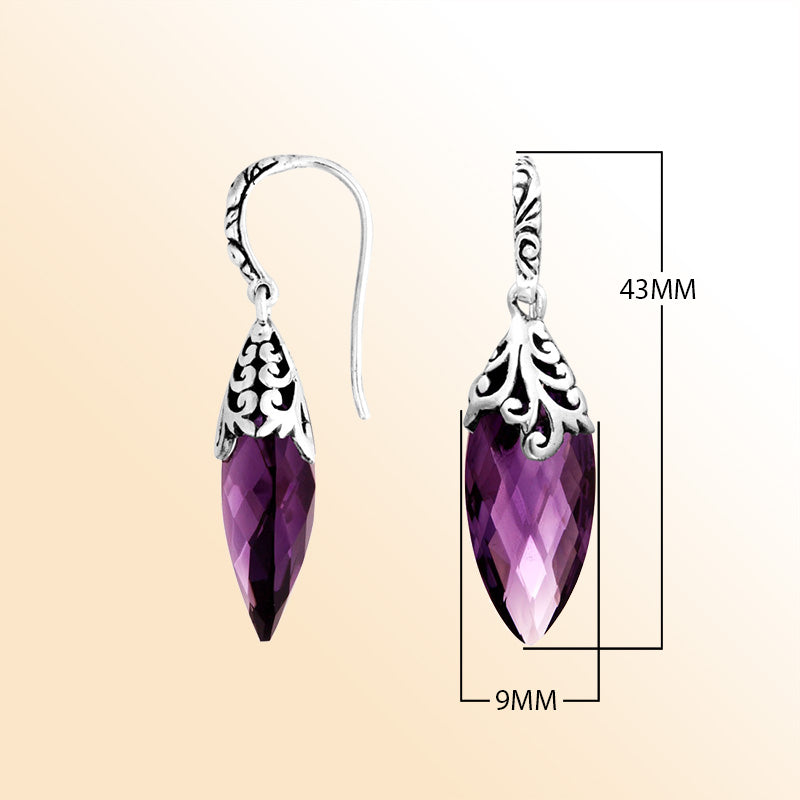Sterling Silver Filigree Marquise Drop Earrings With Amethyst Quartz