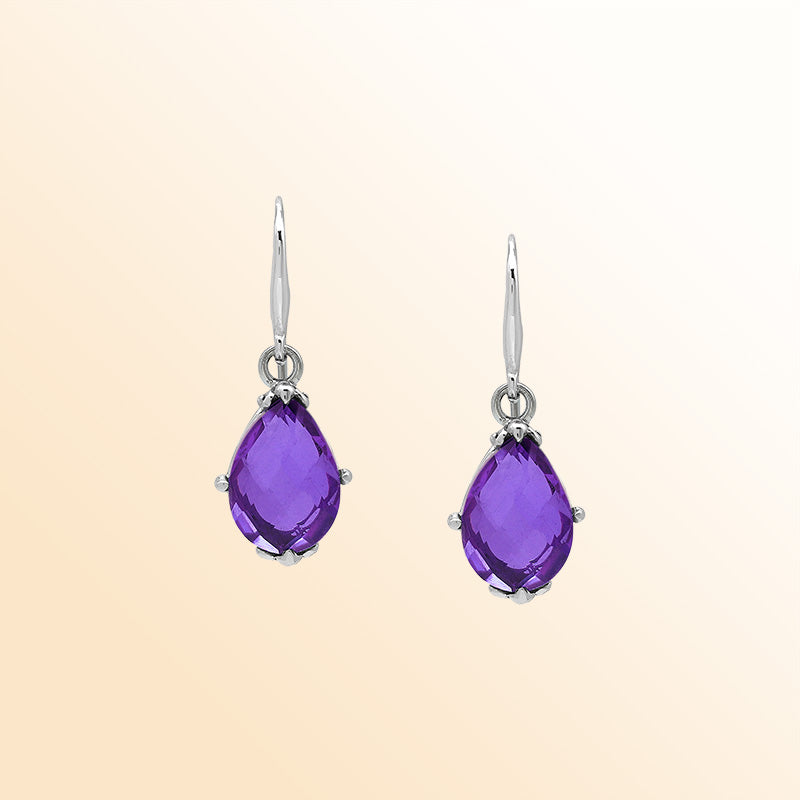 Sterling Silver Amethyst Quartz Teardrop Glow Earrings With Balinese Handcrafted Detailing.