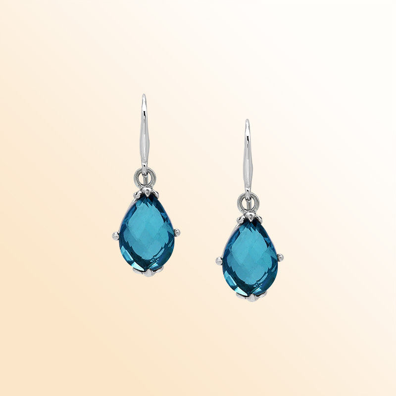 Sterling Silver London Blue Topaz Quartz Teardrop Midnight Glow Earrings With Balinese Handcrafted Detailing.