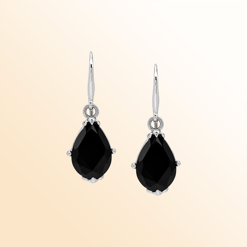 Vintage sterling silver Black Onyx dangle earrings with handcrafted Balinese artisan detailing