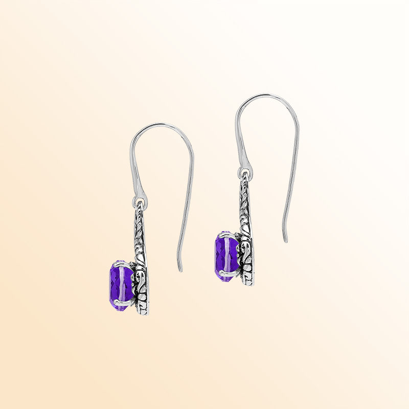 Sterling Silver Amethyst Quartz Round Infinity Harmony Earrings With Balinese Handcrafted Detailing.