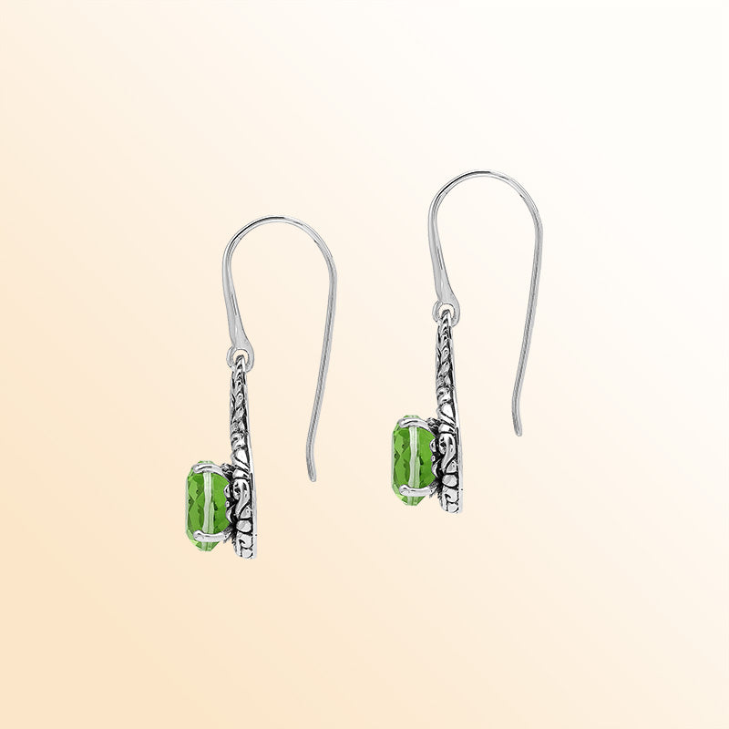 Sterling Silver Peridot Quartz Round Infinity Fresh Harmony Earrings With Balinese Handcrafted Detailing.