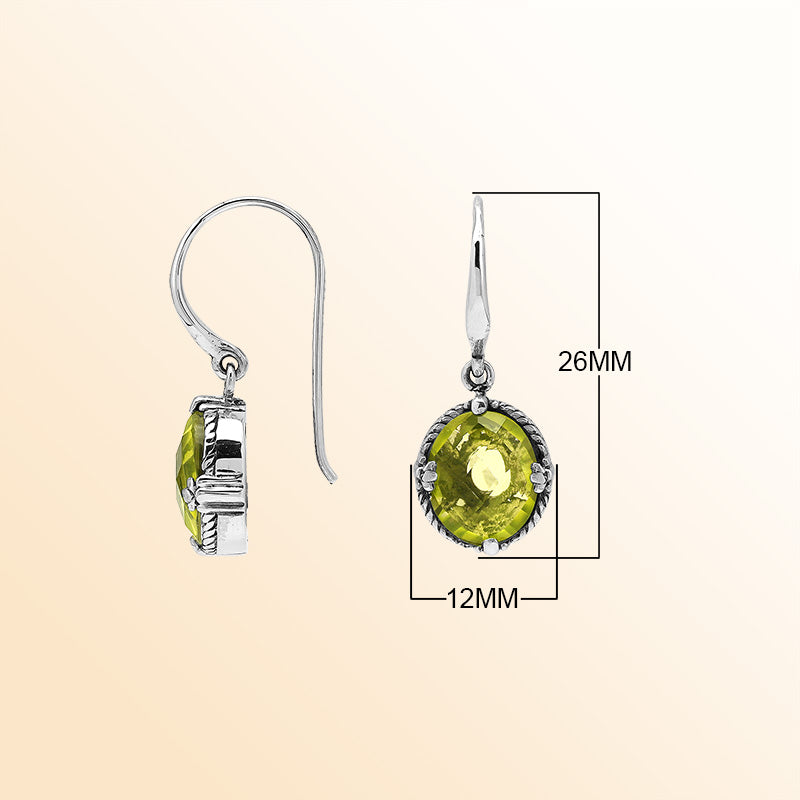 Sterling Silver Lemon Quartz Oval Sunlit Glow Earrings With Balinese Handcrafted Detailing.