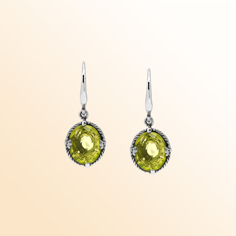 Sterling Silver Lemon Quartz Oval Sunlit Glow Earrings With Balinese Handcrafted Detailing.