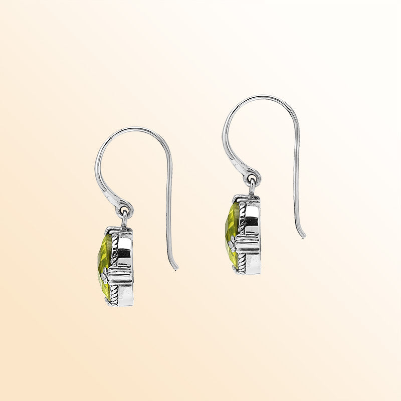 Sterling Silver Lemon Quartz Oval Sunlit Glow Earrings With Balinese Handcrafted Detailing.
