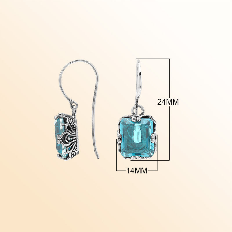 Sterling Silver Vintage Drop Earrings With Blue Topaz Quartz And Handcrafted Balinese Detailing
