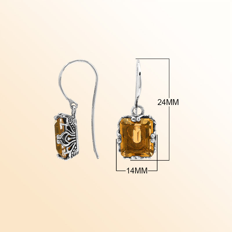 Sterling Silver Vintage Drop Earrings With Citrine Quartz And Handcrafted Balinese Detailing