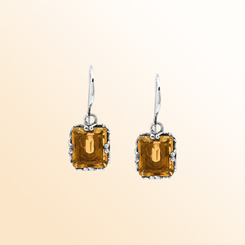 Sterling Silver Vintage Drop Earrings With Citrine Quartz And Handcrafted Balinese Detailing
