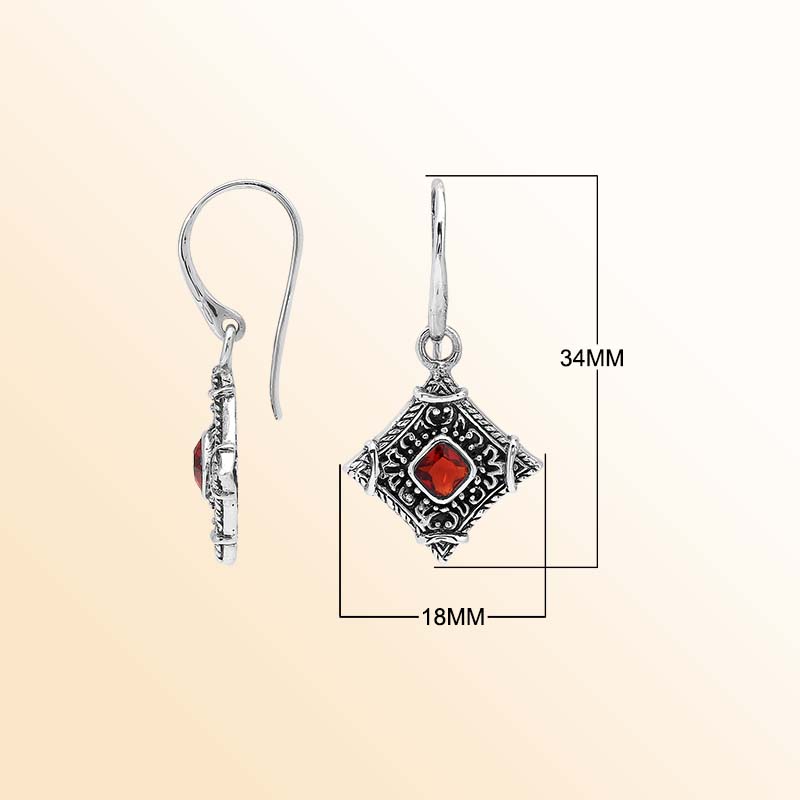 Handcrafted sterling silver Garnet Quartz earrings with decorative Balinese filigree details