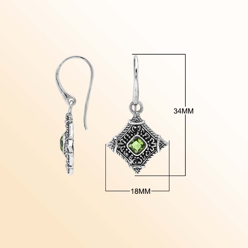 Handcrafted sterling silver Peridot Quartz earrings with decorative vintage-inspired filigree