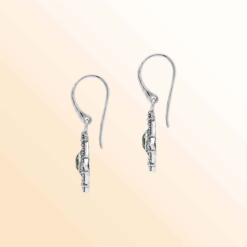 Handcrafted sterling silver Peridot Quartz earrings with decorative vintage-inspired filigree