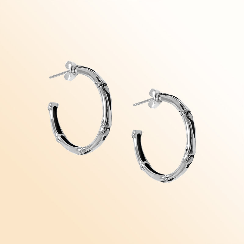 Sterling Silver Polished Bamboo-Inspired Half-Hoop Earrings With Organic Balinese Design