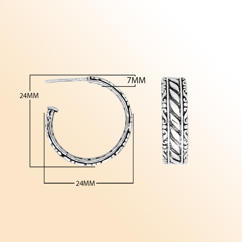 Sterling Silver Twisted Rope And Scroll Half-Hoop Earrings With Oxidized Vintage Finish