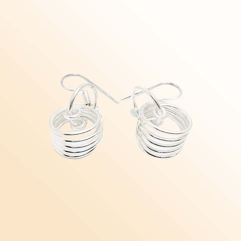 Handcrafted Silver Overlay Over Copper Multi-Ring Spiral Dangle Earrings