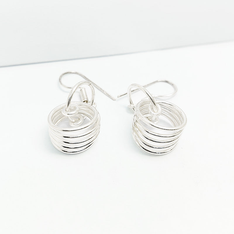 Handcrafted Silver Overlay Over Copper Multi-Ring Spiral Dangle Earrings