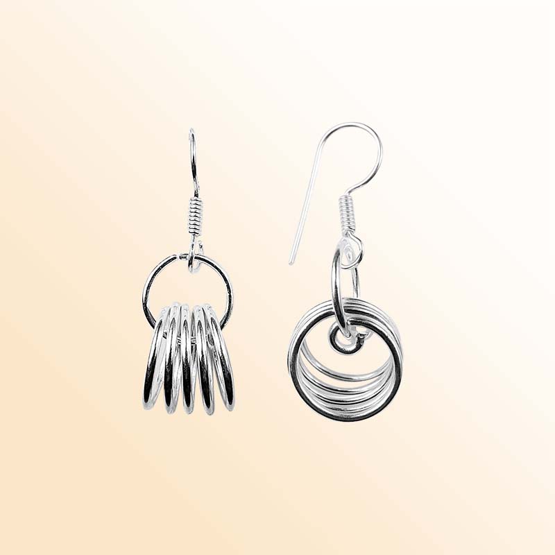 Handcrafted Silver Overlay Over Copper Multi-Ring Spiral Dangle Earrings