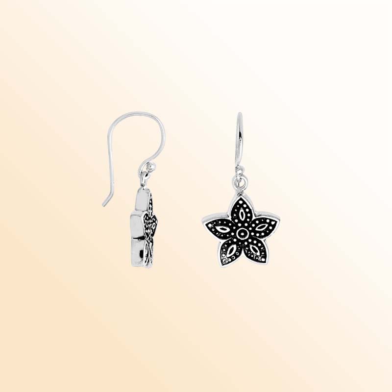 Handcrafted Silver Overlay Over Copper Oxidized Floral Charm Dangle Earrings