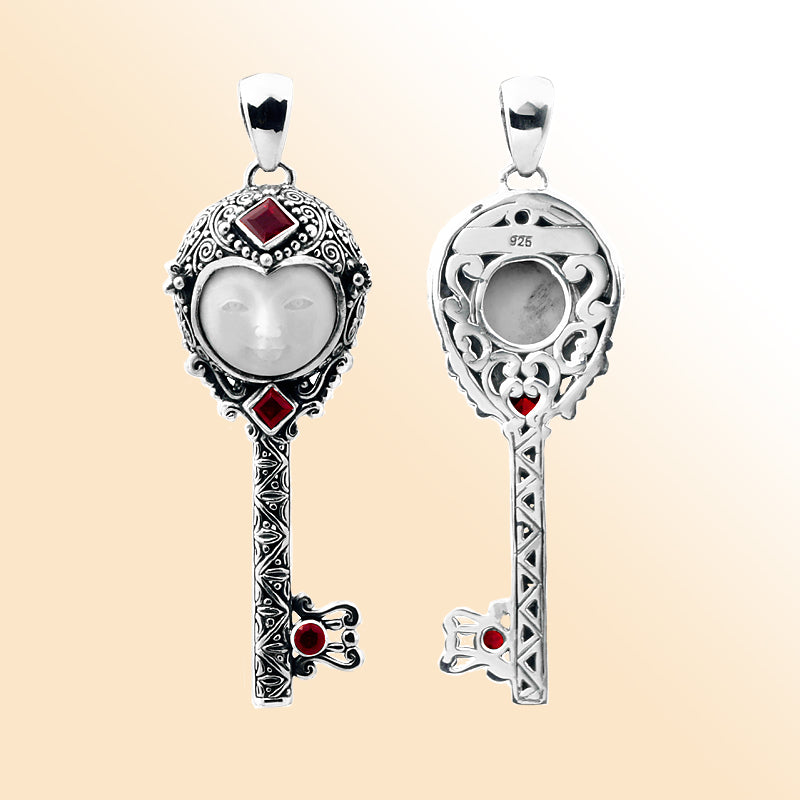 AK-6010-CO1 Sterling Silver Pendant With Garnet, Bone Face Jewelry Bali Designs Inc 