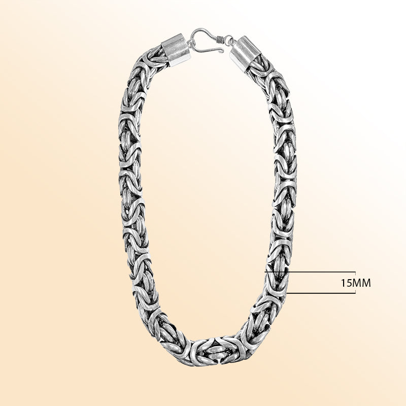 "Handcrafted sterling silver Byzantine chain necklace, 15mm wide bold heavy design with hook clasp"