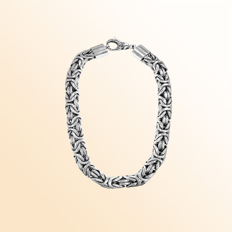 Handcrafted sterling silver Byzantine chain necklace, 15mm wide bold heavy design with hook clasp