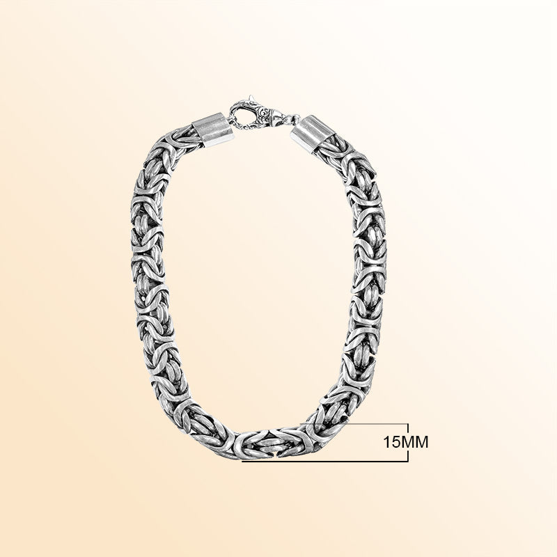 Handcrafted sterling silver Byzantine chain necklace, 15mm wide bold heavy design with hook clasp