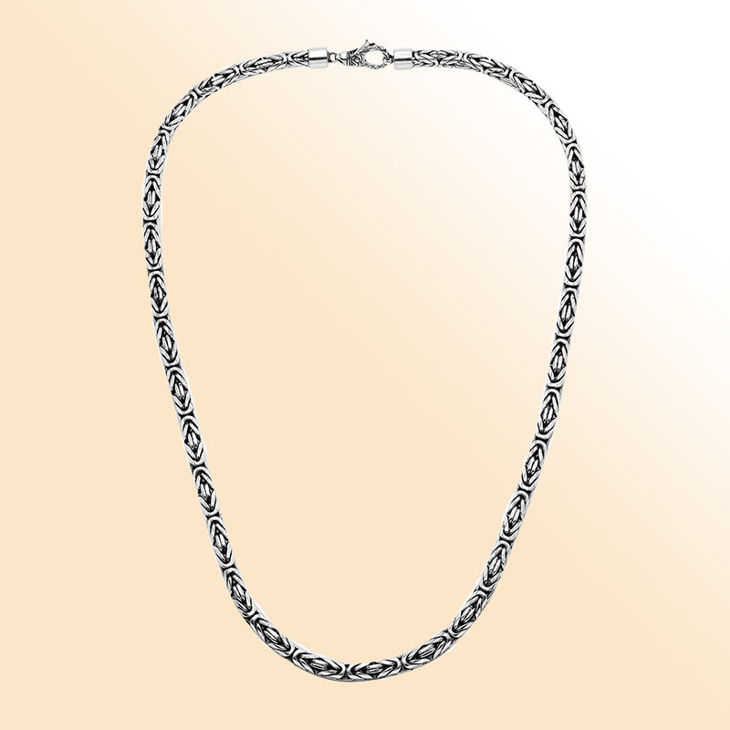 Handmade sterling silver 7mm Balinese chain necklace with hook clasp