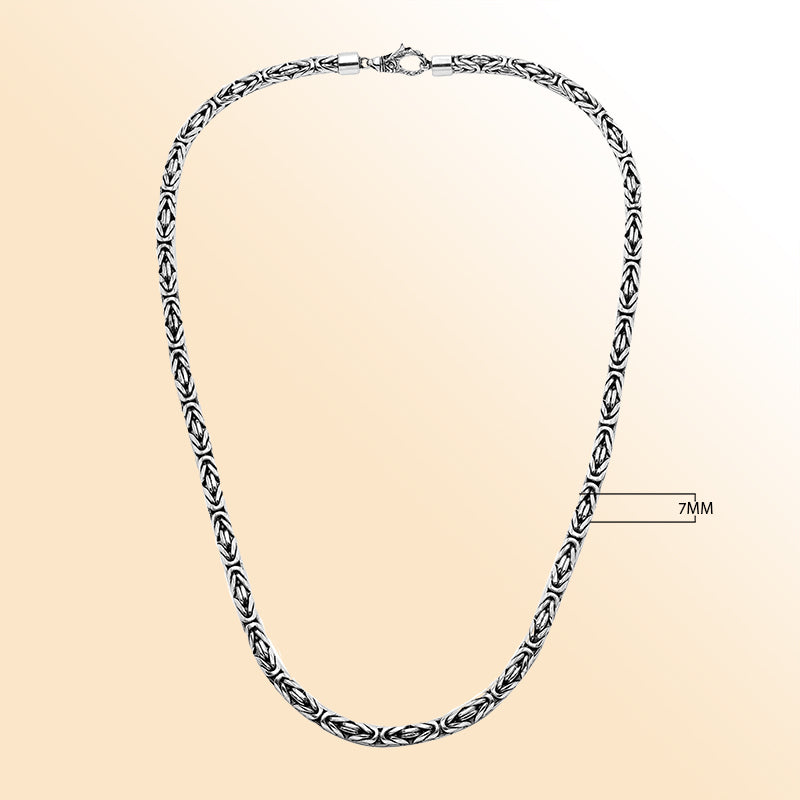 Handmade sterling silver 7mm Balinese chain necklace with hook clasp