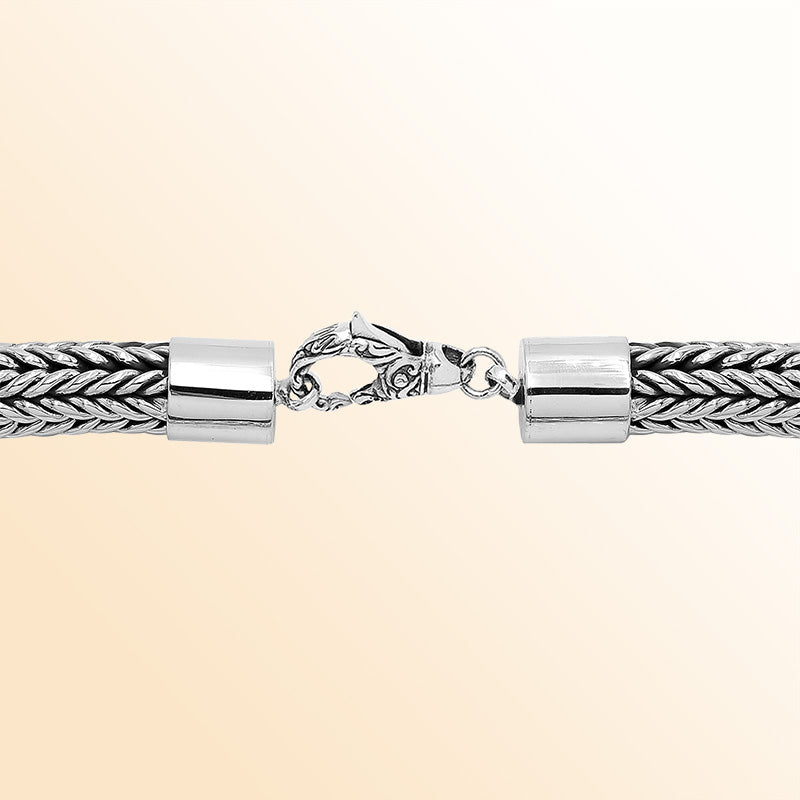 Handmade sterling silver 15mm Balinese chain necklace with bold woven artisan design