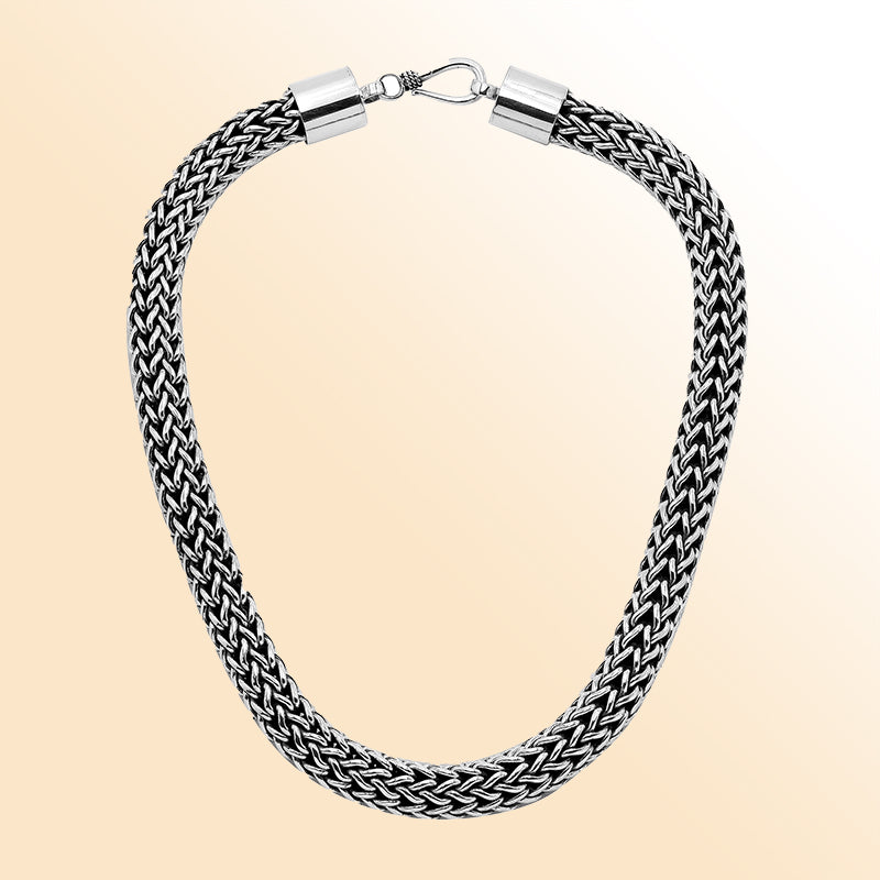 Handmade sterling silver 15mm Balinese chain necklace with bold woven artisan design