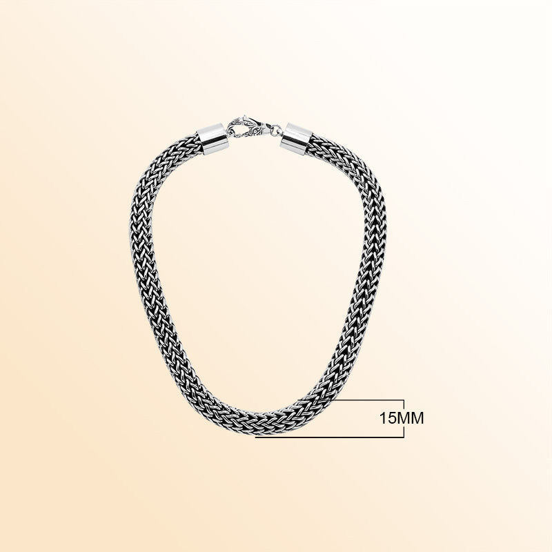 Handmade sterling silver 15mm Balinese chain necklace with bold woven artisan design