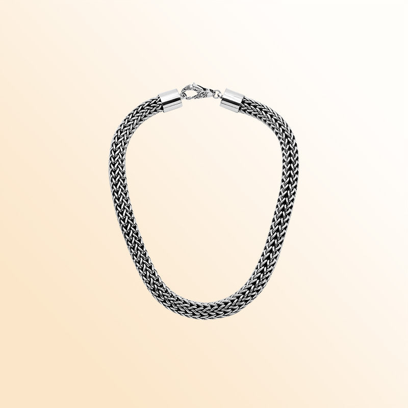 Handmade sterling silver 15mm Balinese chain necklace with bold woven artisan design
