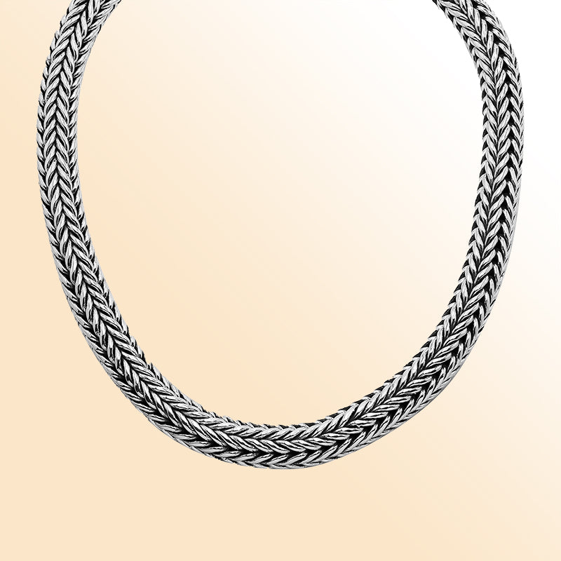 Handmade sterling silver 15mm Balinese chain necklace with bold woven artisan design
