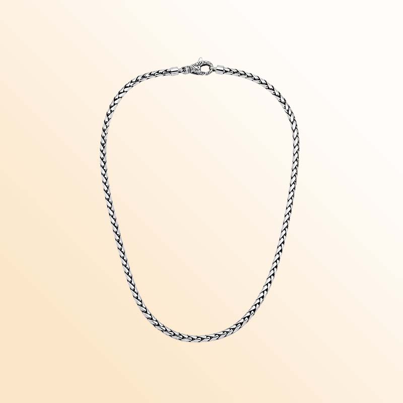 Handmade sterling silver 3MM wheat chain necklace, Bali artisan jewelry