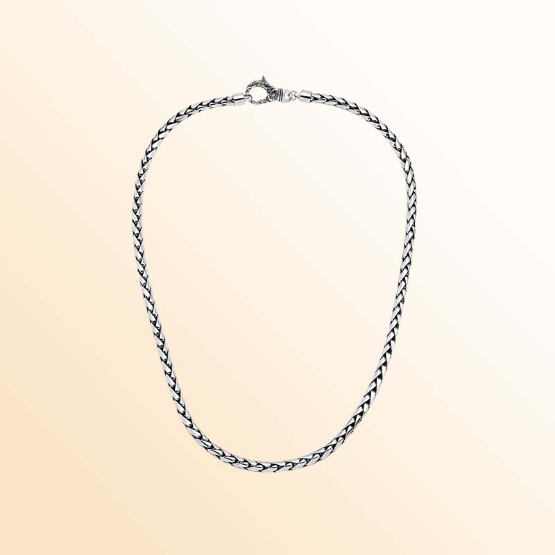 Handmade sterling silver 4MM wheat chain necklace with clasp, Bali artisan jewelry