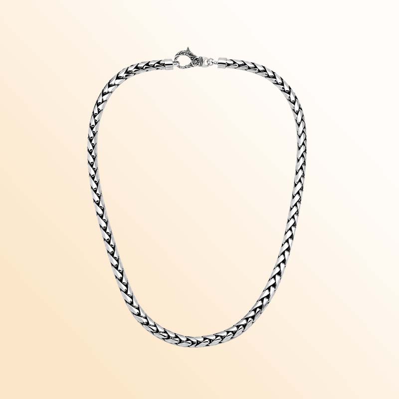 Sterling silver 6MM wheat chain necklace, handcrafted in Bali with polished finish.