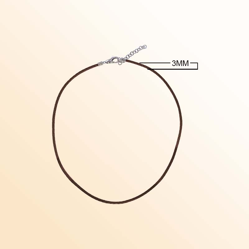 Adjustable brown leather cord necklace with sterling silver clasp and extension chain.