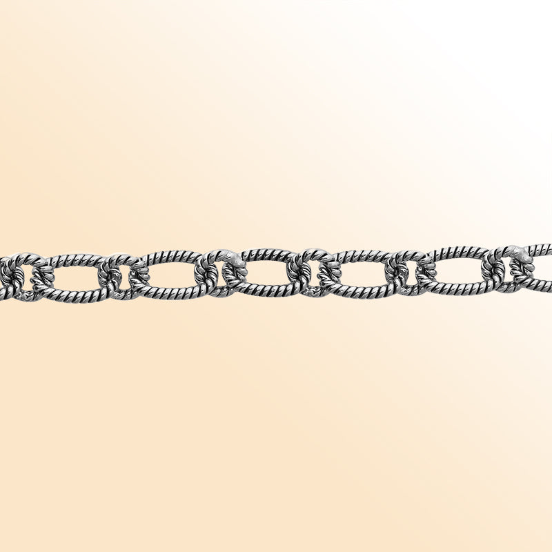 Handcrafted sterling silver rope link chain necklace with toggle clasp.