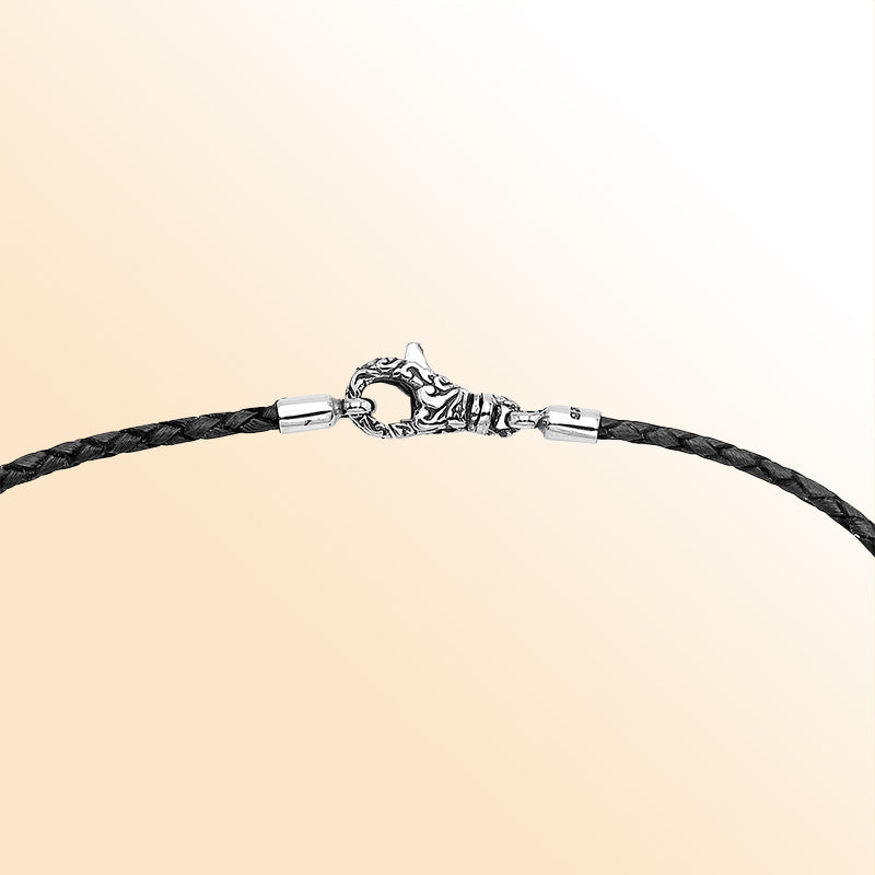 AN-1109-LT-BLK-16" Bali Hand Crafted Sterling Silver Neckles With Black Leather Jewelry Bali Designs Inc 