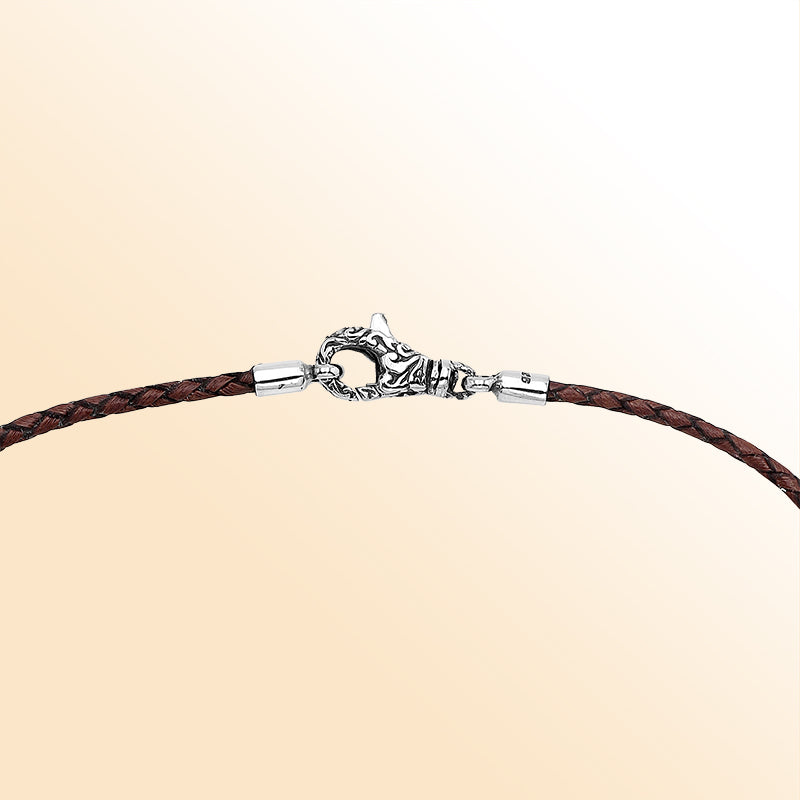 Handmade brown braided leather necklace cord with sterling silver clasp, unisex artisan jewelry from Bali