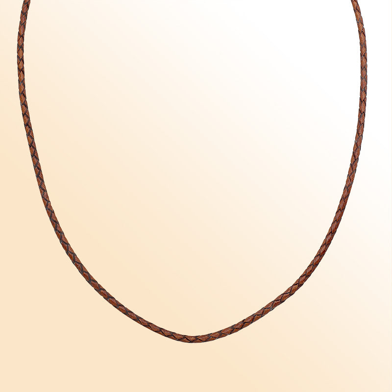 Handmade cognac brown braided leather necklace cord with sterling silver clasp, unisex artisan jewelry from Bali