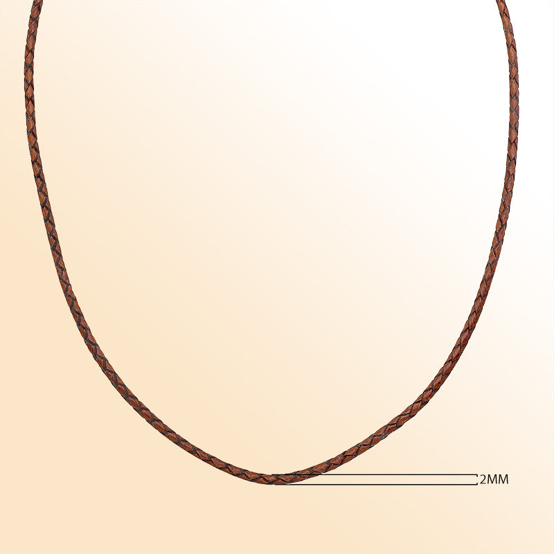 Handmade cognac brown braided leather necklace cord with sterling silver clasp, unisex artisan jewelry from Bali