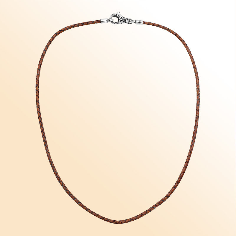 Handmade cognac brown braided leather necklace cord with sterling silver clasp, unisex artisan jewelry from Bali